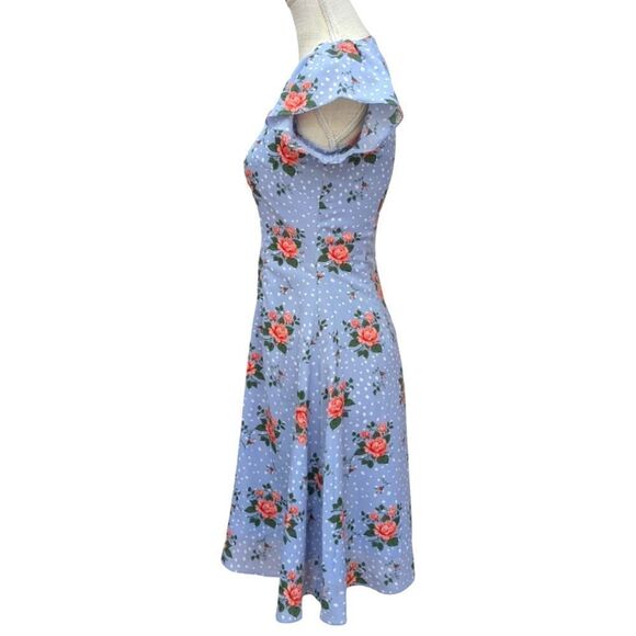Aulala Design Blue Snow Blossom Floral Print Midi Dress Short Sleeve Size 4 NWT - Picture 4 of 7